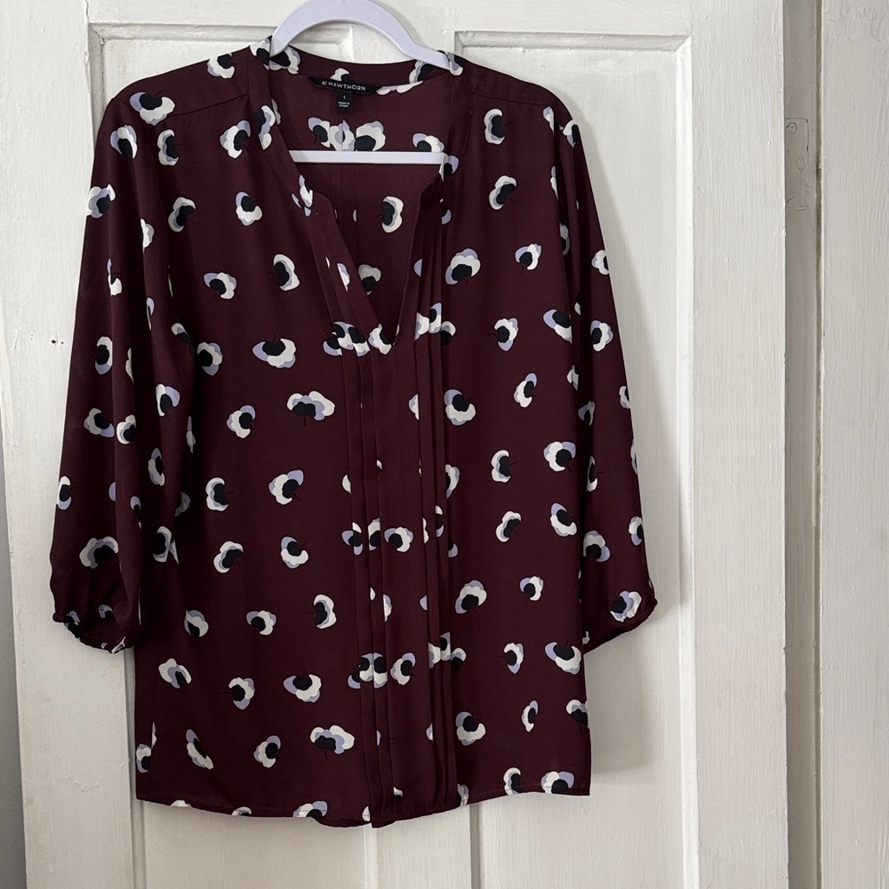 41 Hawthorn Maroon and White Patterned Blouse